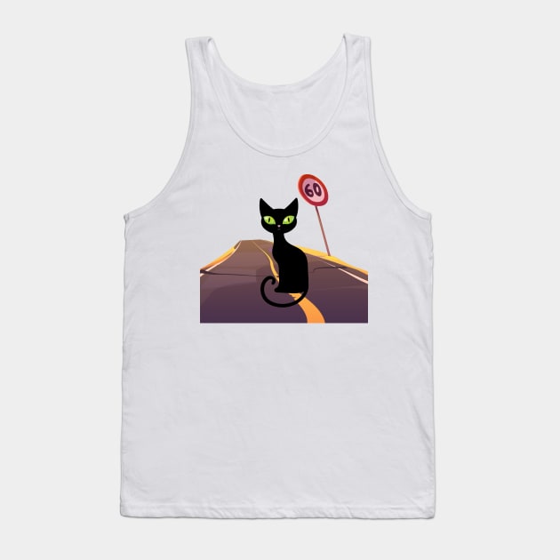 Black Cat Standing on the Road Tank Top by GAGO5